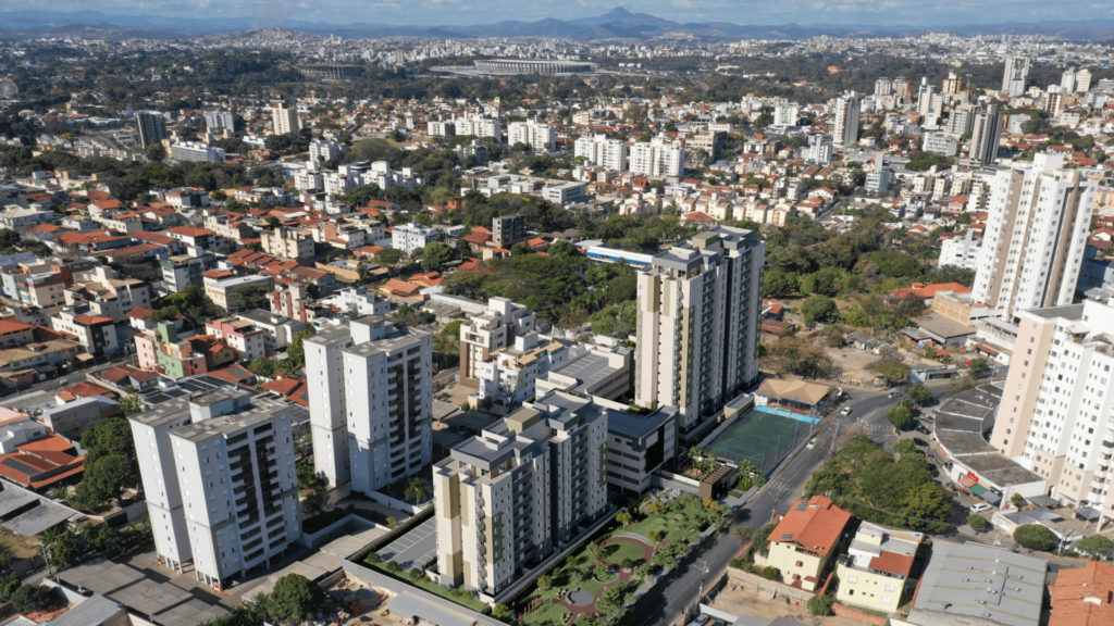 Imagem aérea do Neo Pampulha Residence, ótimo empreendimento para investir com a queda da taxa Selic