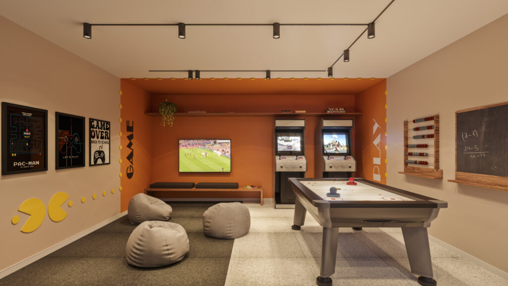 Imagem da Sala de jogos do Casa Prado, empreendimento da Riva em Campinas 
