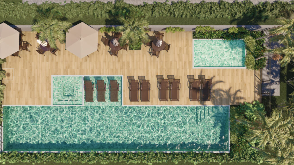 Imagem das Piscinas do Casa Prado, empreendimento da Riva em Parque Prado, Campinas 
