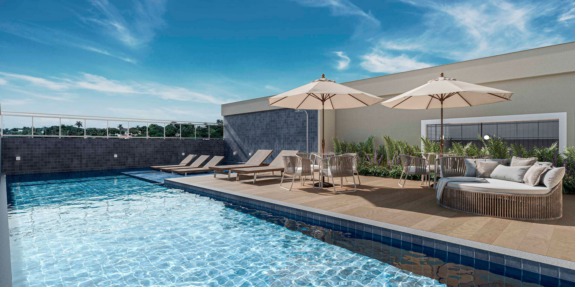 Decoração simples: como transformar seu lar sem gastar muito Piscina de um empreendimento da Riva