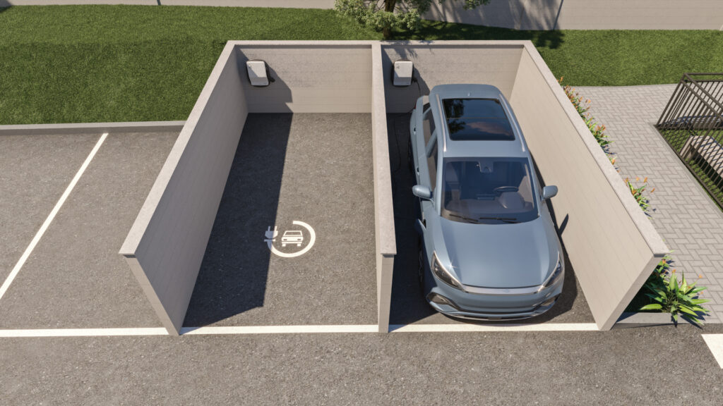 Imagem de vaga para carro elétrico no Casa Prado Residence, empreendimento da Riva em Campina. 
