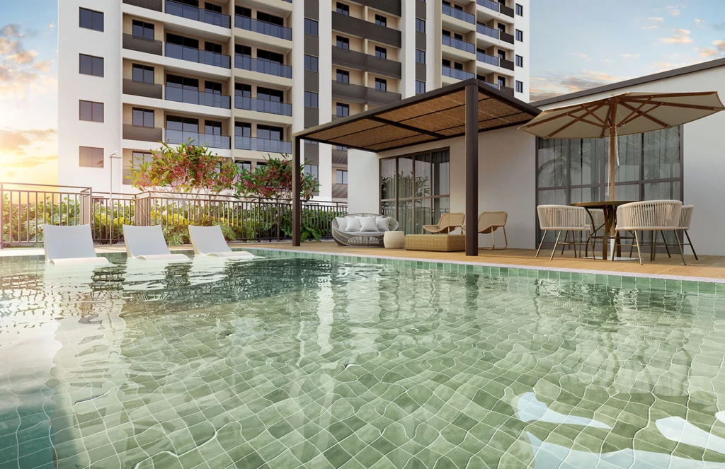 Sair de casa: como conquistar seu imóvel próprio e ganhar independência? Piscina do Ilhamar Beach & House, empreendimento da Riva no Rio de Janeiro.