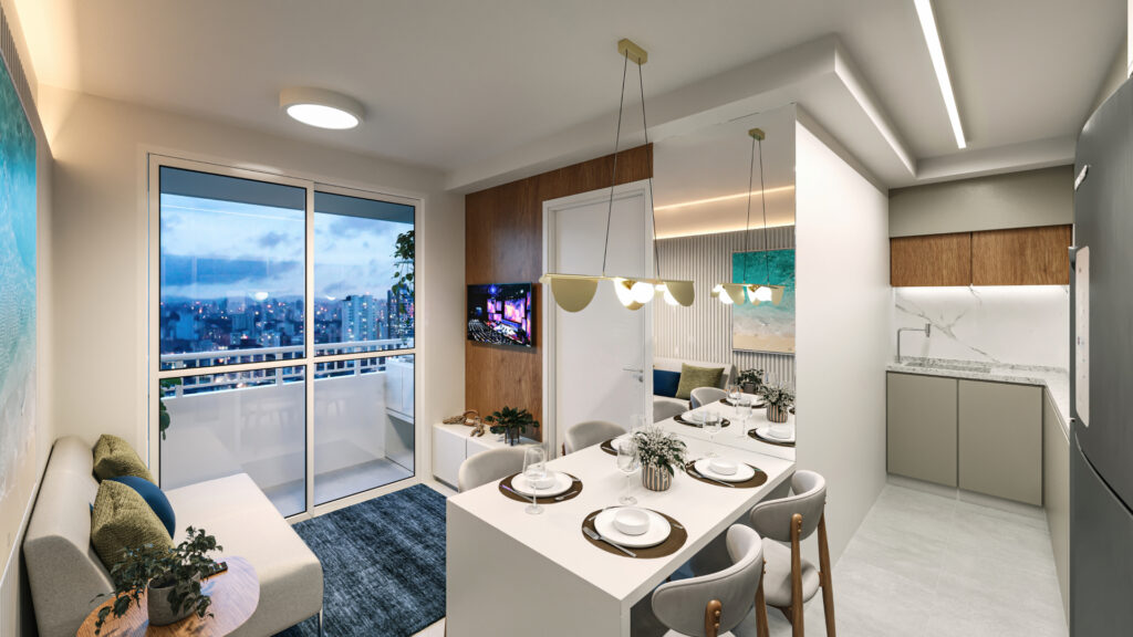 Sair de casa: como conquistar seu imóvel próprio e ganhar independência? Living do Abytá Santo Amaro, empreendimento da Riva em São Paulo.